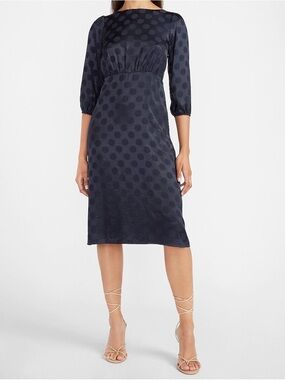 Express Jacquard Dot Puff-Sleeve Midi Dress / Black